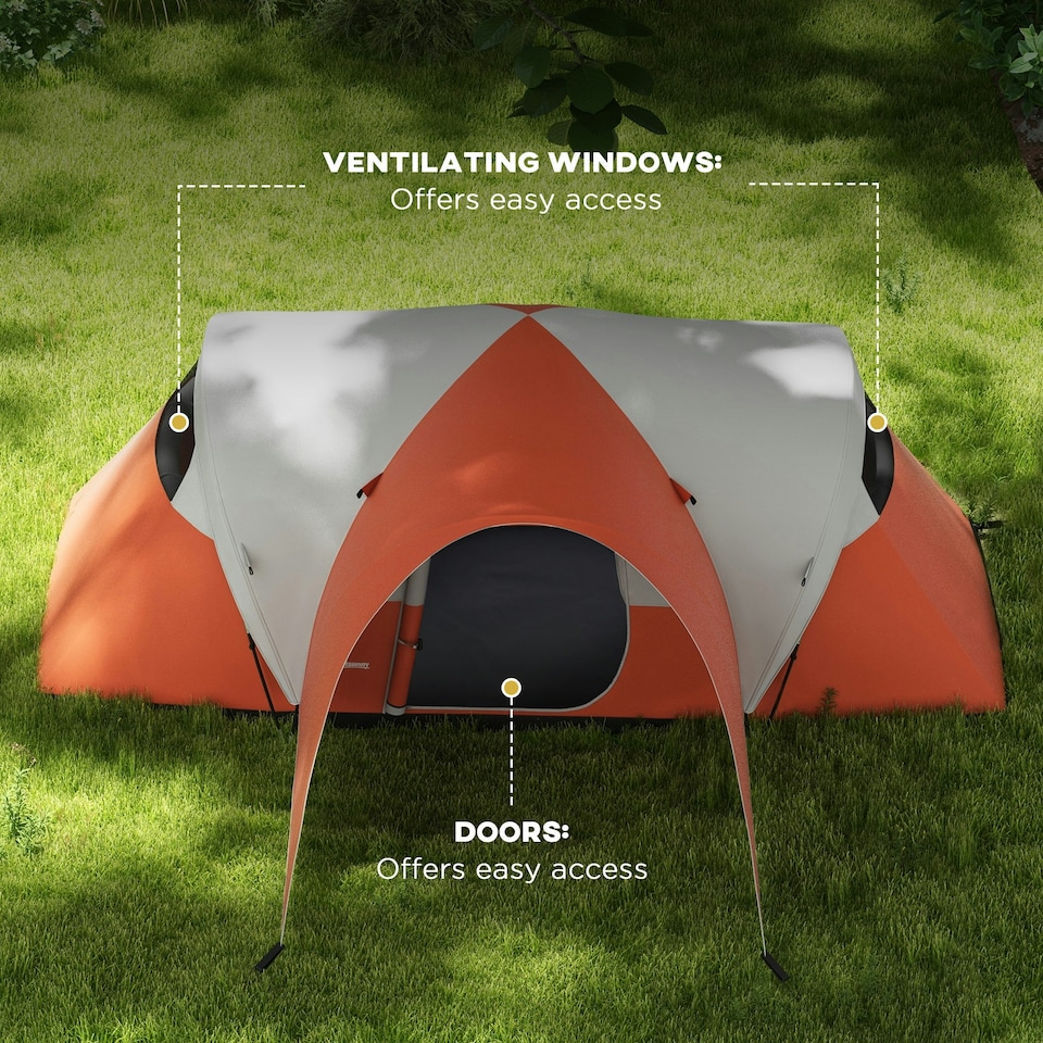 image 1 of Outsunny 3000mm Waterproof Camping Tent w/ Porch & Sewn in Groundsheet, Blue