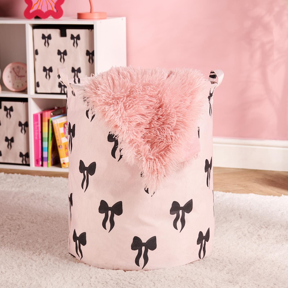 image 1 of OHS Kids Bows Print Laundry Basket Clothes Storage Toy Organiser | Multi | Monochrome