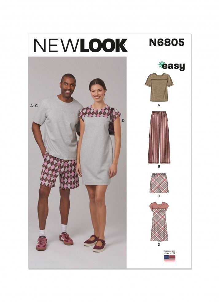 New Look Sewing Pattern 6805, Pyjamas, Dresses, Tops, Shorts and Trousers for Men and Women - A (XS-S-M-L-XL) - Easy