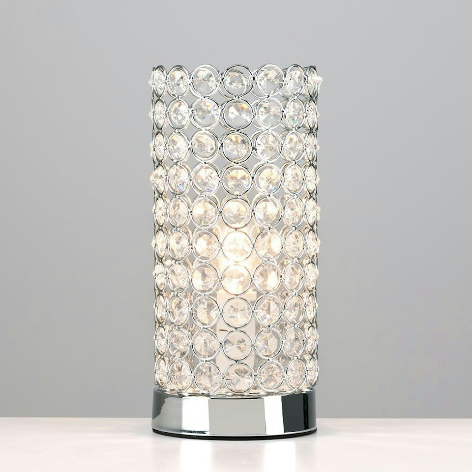 image 1 of ValueLights Modern Chrome And Clear Acrylic Jewel Cylinder Touch Table Lamp