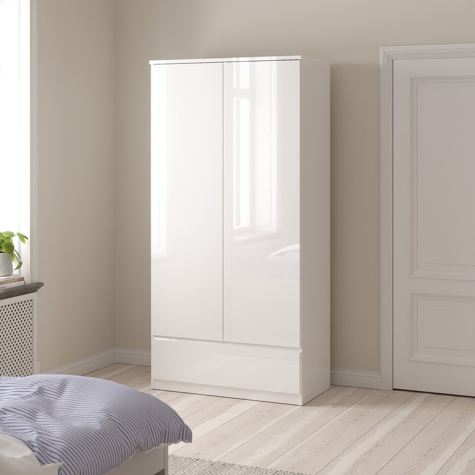 image 1 of Naia Wardrobe with 2 Doors 1 Drawer in White High Gloss