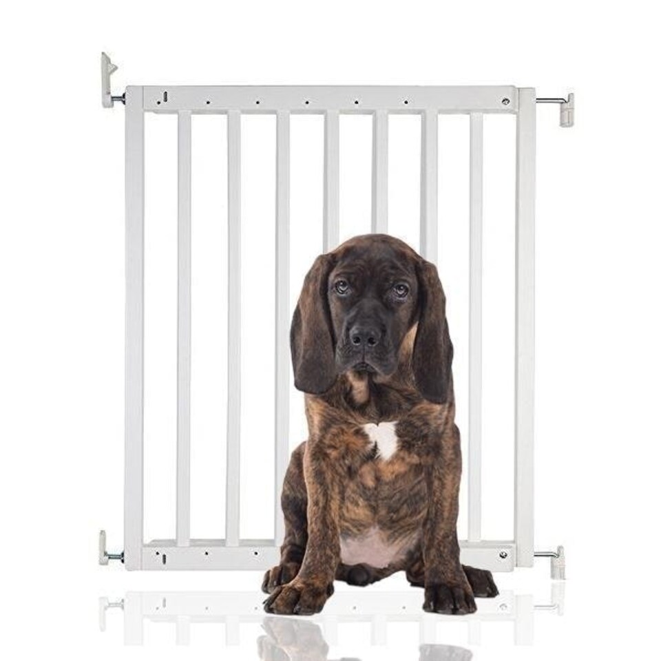 image 1 of Bettacare Chunky Wooden Screw Fit Dog Gate, 63.5cm - 105.5cm, White, Wooden Dog Gate Gate, Screw Fit Pet Stair Gate, Puppy Gate