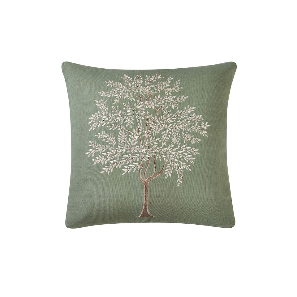 image 1 of Catherine Lansfield Woodland Trees Embroidered 45x45cm Cushion Green | Green | 45 x 45 cm