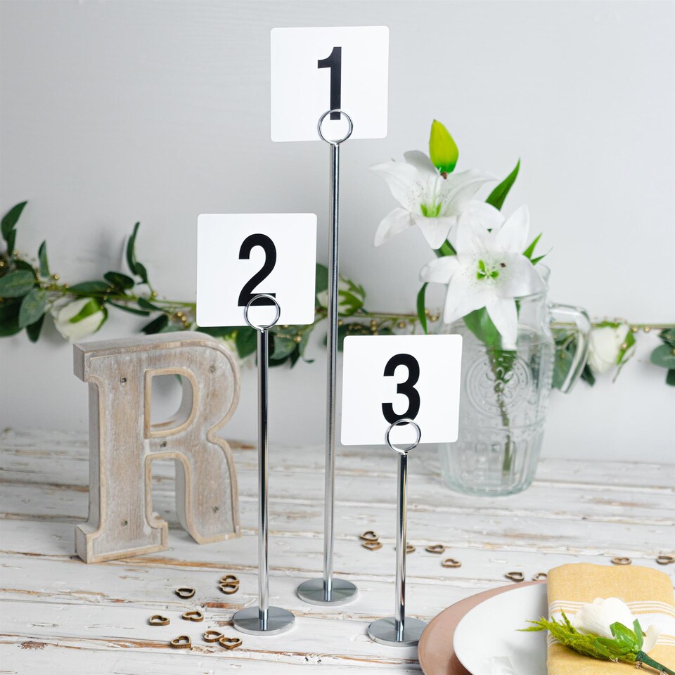 image 1 of Argon Tableware Table Numbers with 46cm Holders - 46cm - Silver - Pack of 100 | Silver | Silver