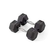 York Fitness Rubber Hex Dumbbells, Pair 7.5 kg Each (Chrome-Plated Handles) | Black | BLACK | 9917