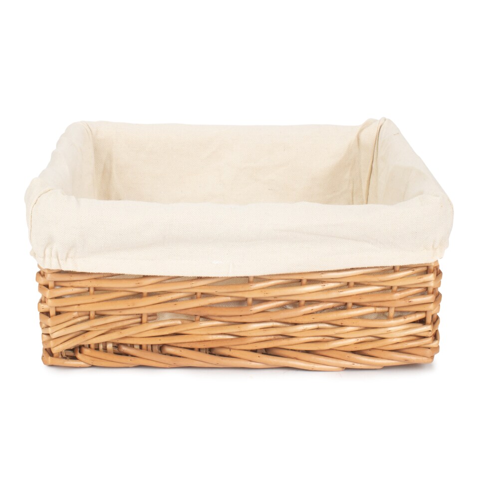 image 1 of Large Lined Straight-Sided Rectangular Wicker Tray | Brown | Brown | Large
