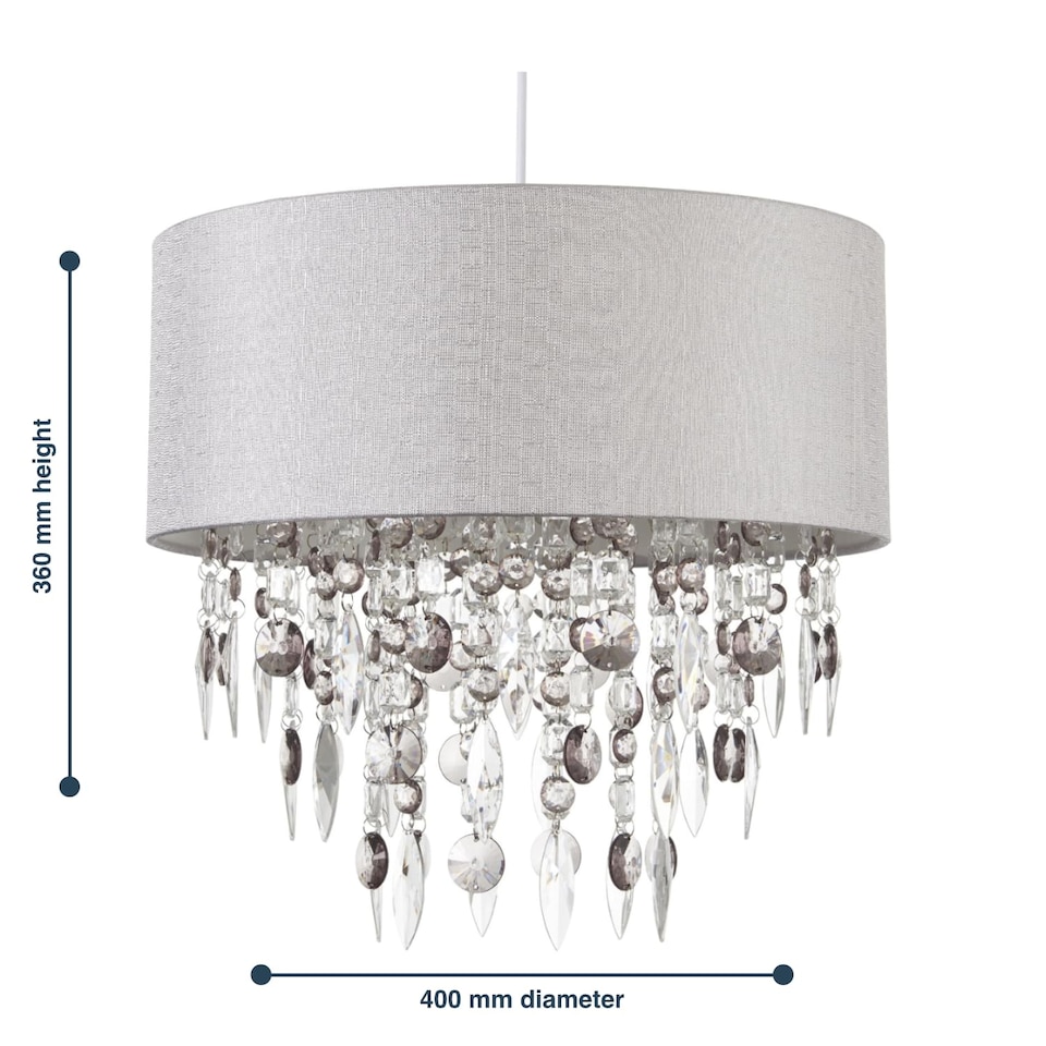 image 1 of Large 40cm Easy Fit Shade in Grey with Acrylic Droplets | Grey | Clear | Large | 1