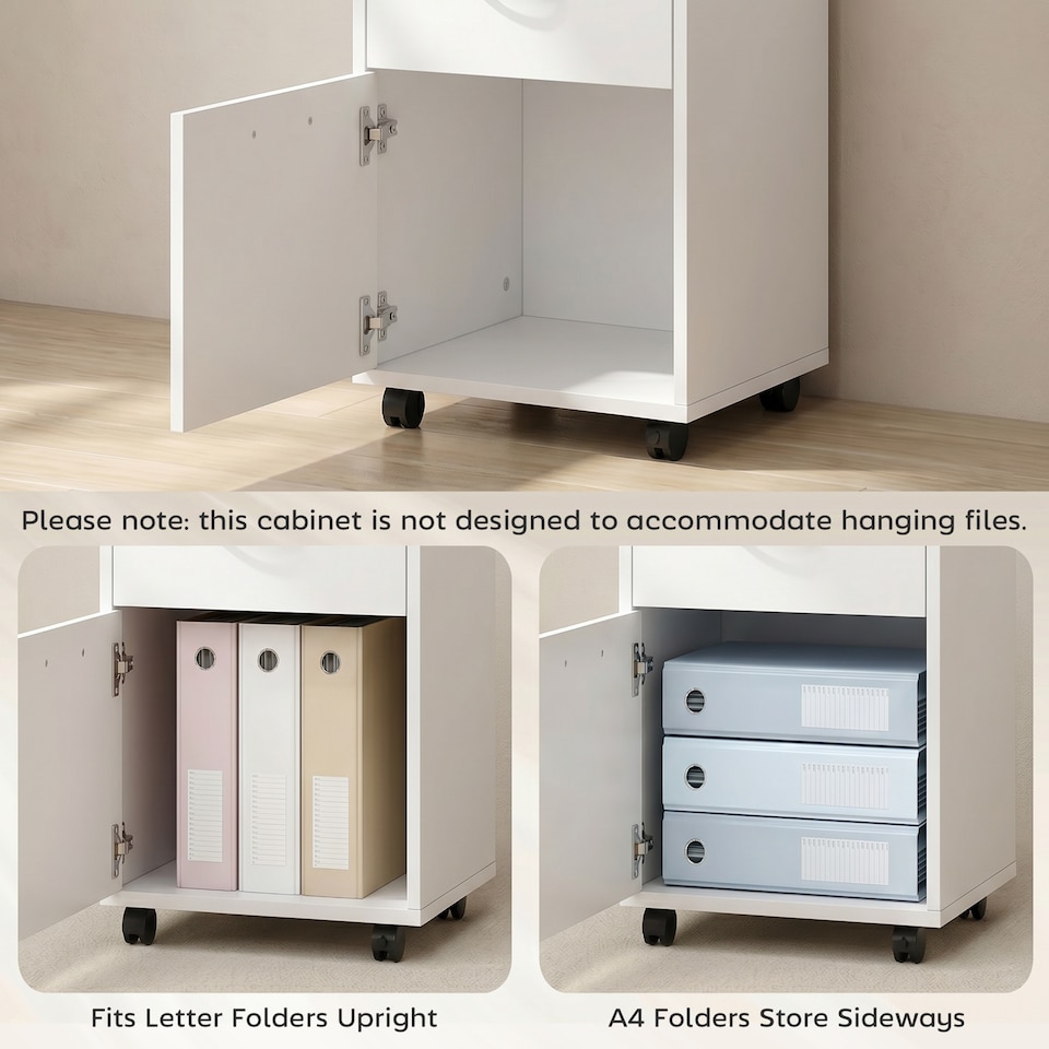 image 1 of HOMCOM 60cm Mobile Filing Cabinet for A4 with Drawers and Open Shelf, White