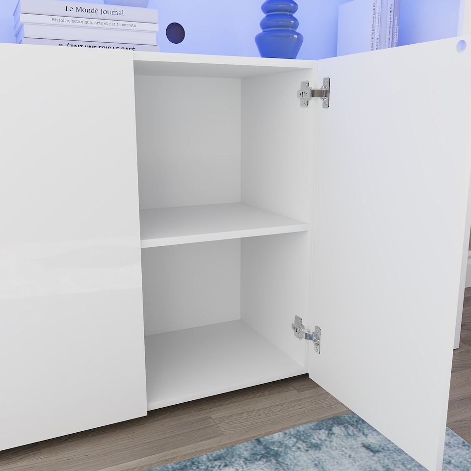 image 1 of Vida Designs Nova 3 Door LED Sideboard Buffet Cabinet Storage, White | White | 1