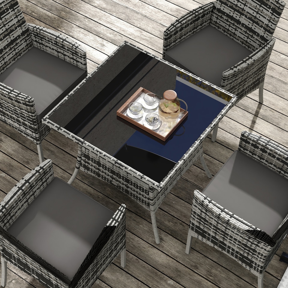 image 1 of Outsunny Rattan Outdoor Dining Table and Chairs for 4, Mixed Grey