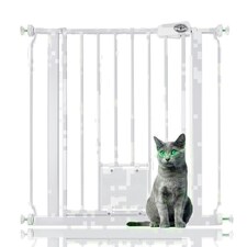 Bettacare Pet Gate with Lockable Cat Flap, 75cm - 83cm, White, 75cm in Height