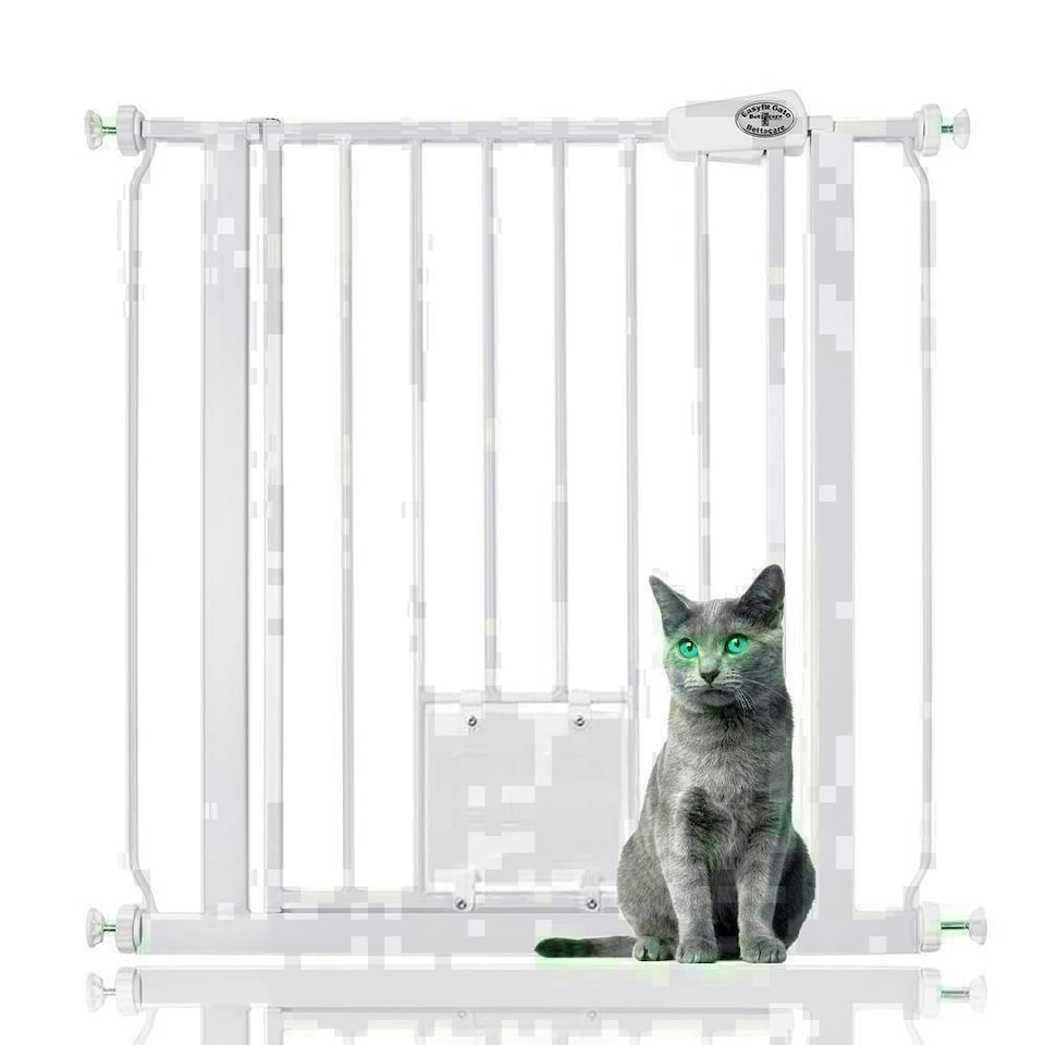 image 1 of Bettacare Pet Gate with Lockable Cat Flap, 75cm - 83cm, White, 75cm in Height