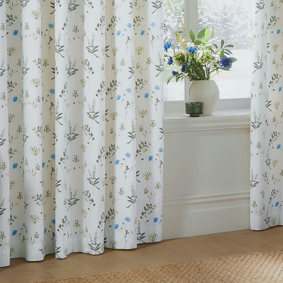 image 1 of Wylder Meadow Room Darkening 100% Cotton White/Cornflower Eyelet Curtains (W)229cm x (D)183cm | White | Cornflower White | One Size