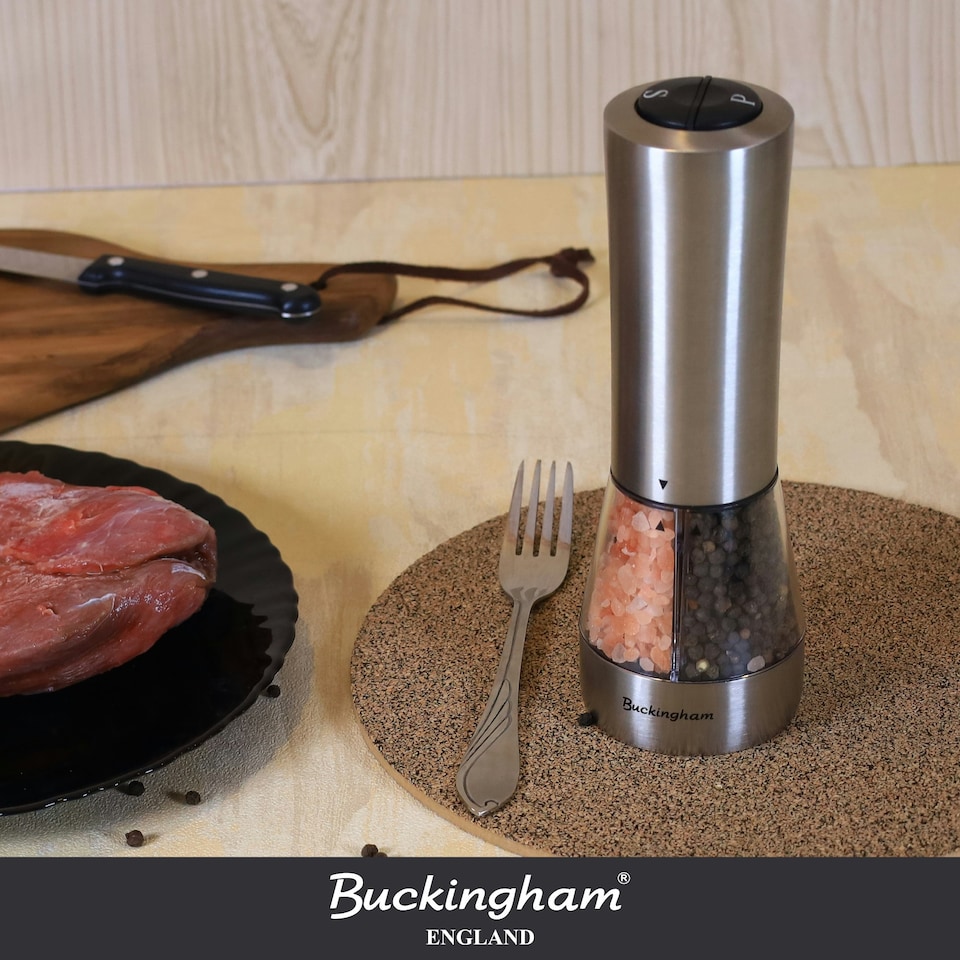 image 1 of Buckingham Stainless Steel Electric Dual 2 in 1 Salt & Pepper Mill