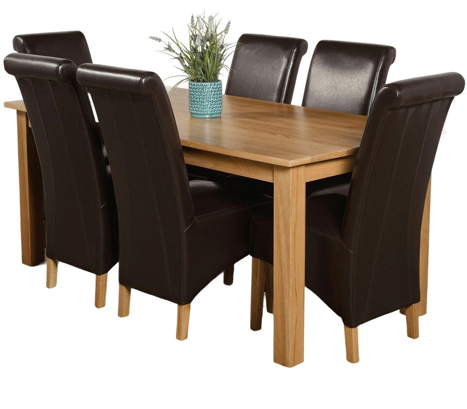 image 1 of Oslo 180 x 90 cm Large Oak Dining Table and 6 Montana Leather Chairs | Brown | Brown