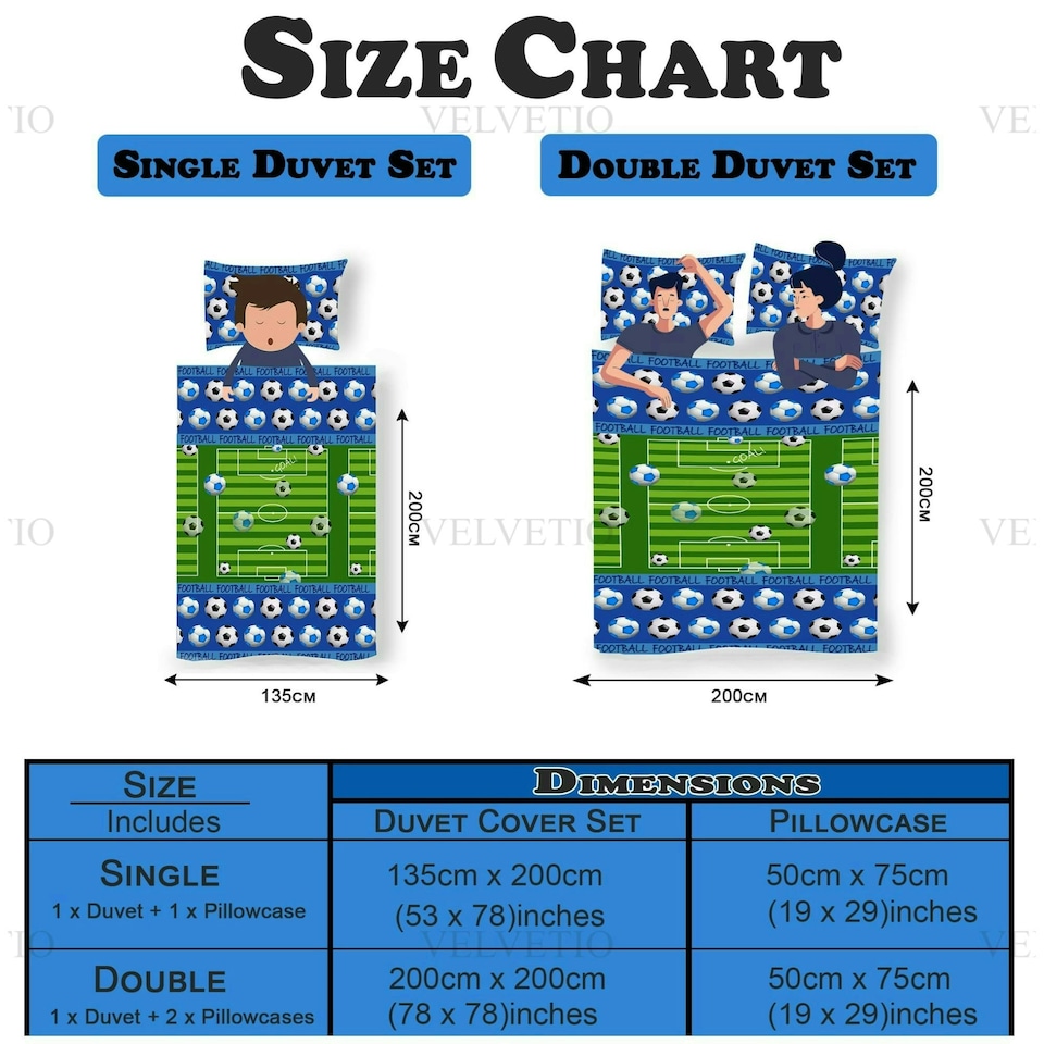image 1 of VELVETIO Goal Duvet Cover Set Luxury Reversible Kids Printed Beddings Blue | Single