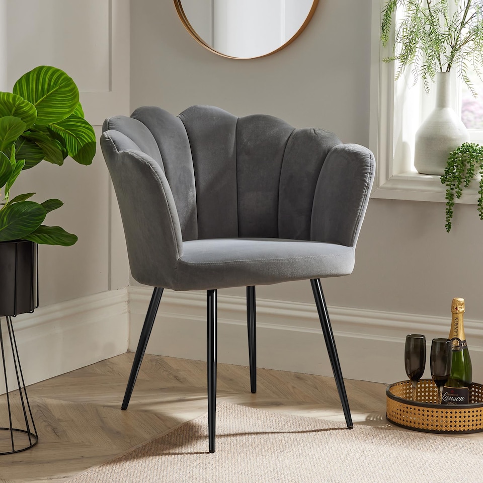 image 1 of Boucle Fabric Scallop Shell Chair Wing Back Armchair Sofa | Grey