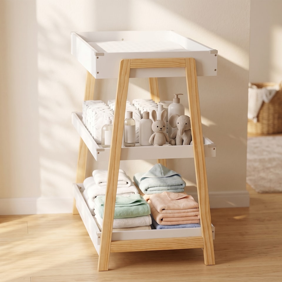 image 1 of AIYAPLAY Baby Changing Table with 2 Storage Shelves White
