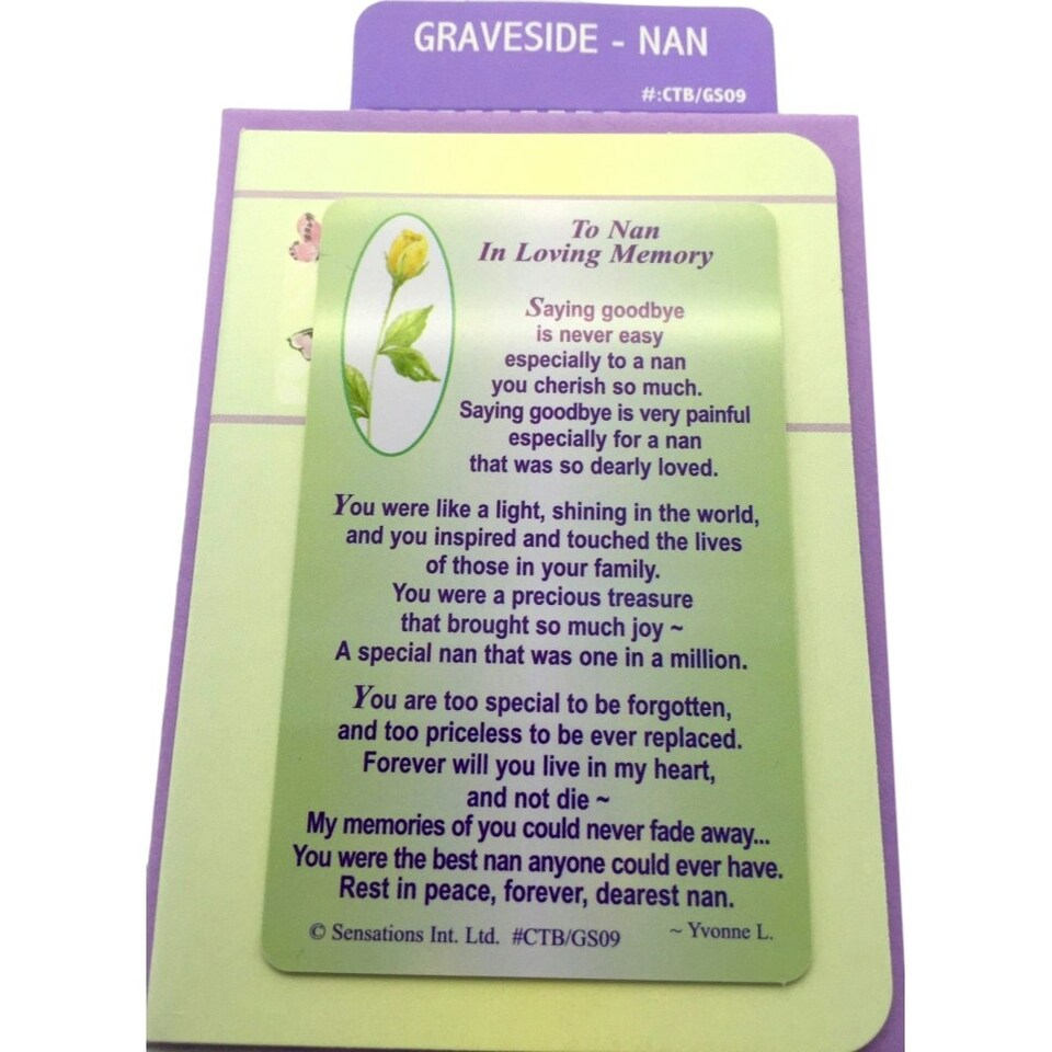 image 1 of To Nan In Loving Memory...Wallet Card (Sentimental Keepsake Wallet / Purse Card)