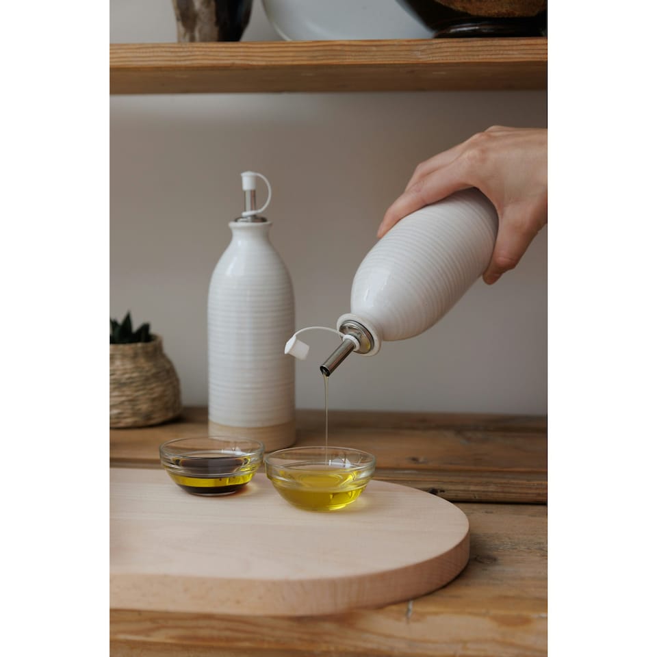 image 1 of KitchenCraft Oil Vinegar Bottles Cream Stoneware 450ml Set of 2