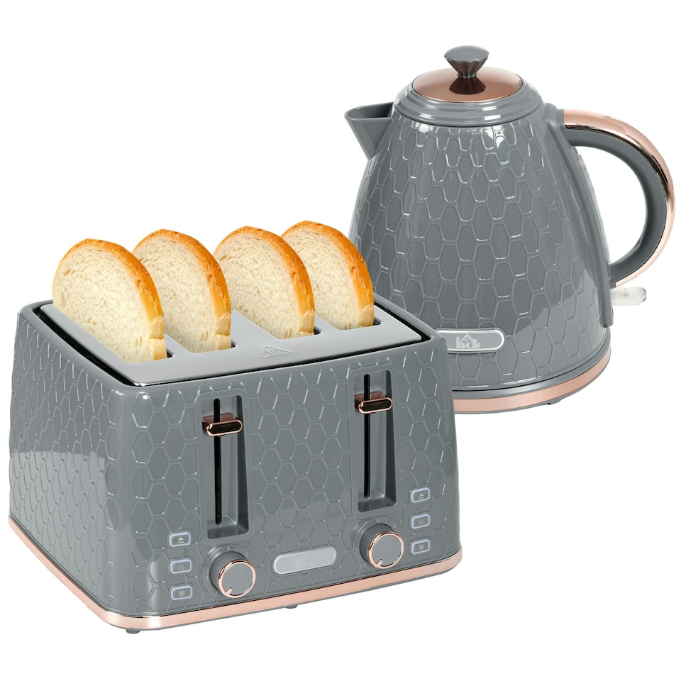 image 1 of HOMCOM 1.7L Kettle and Toaster Set with Defrost Reheat and Crumb Tray Grey