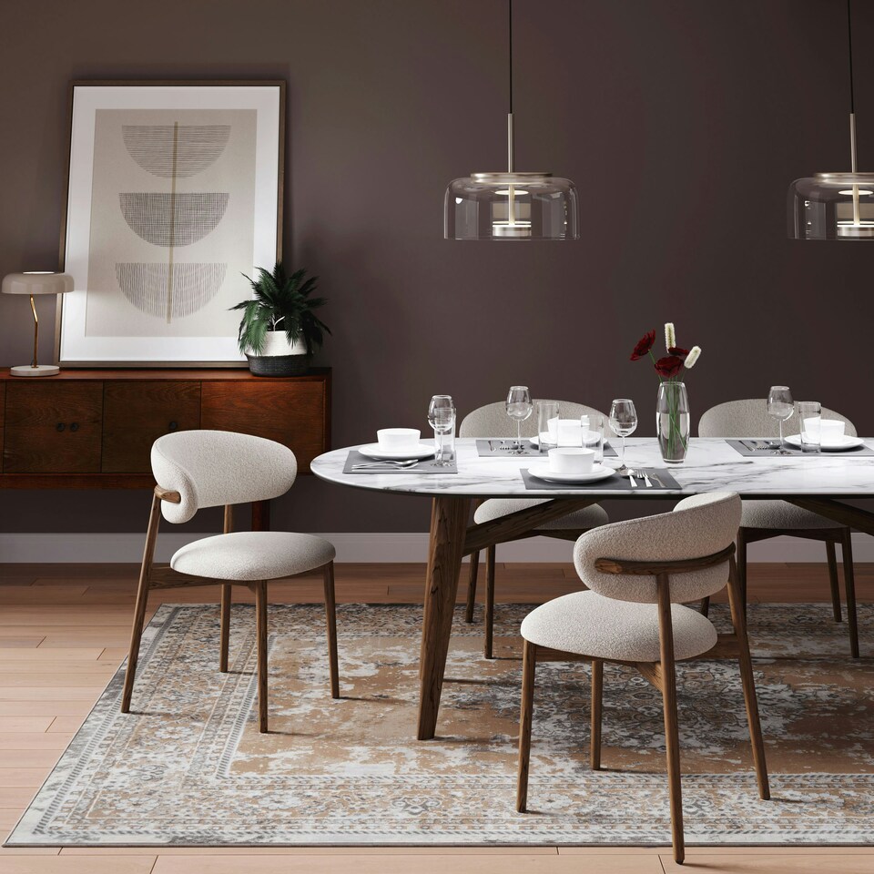 image 1 of KUKOON Warm Beige Distressed Traditional Medallion Bordered Rug 80cm x 150cm | Cream