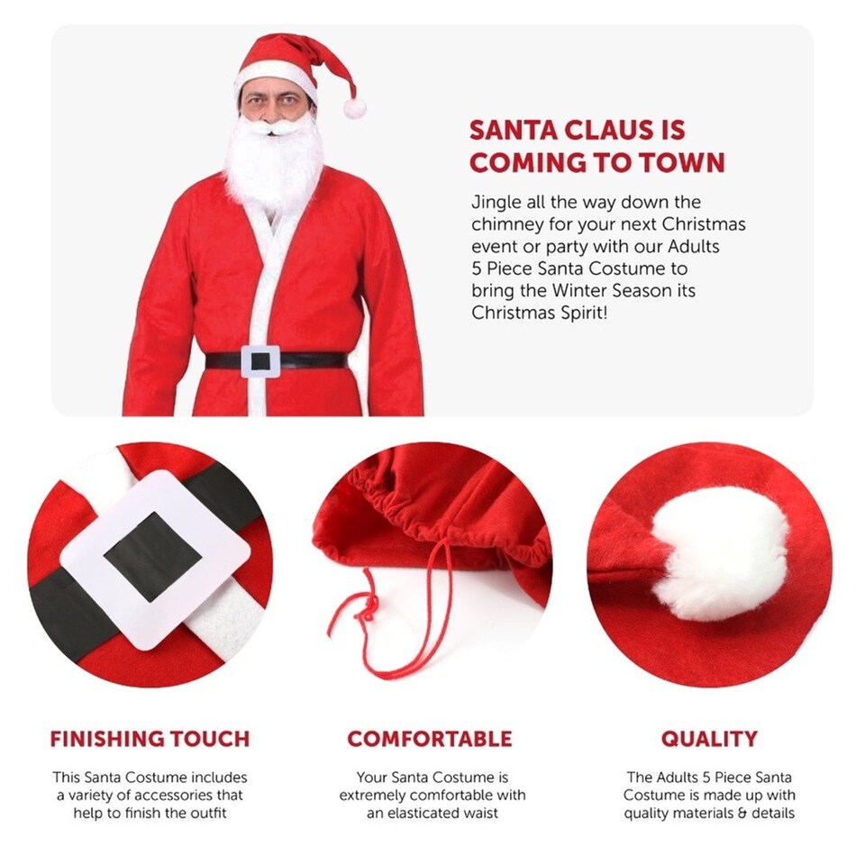 image 1 of 5 Piece Budget Santa Costume | Red | 3XL
