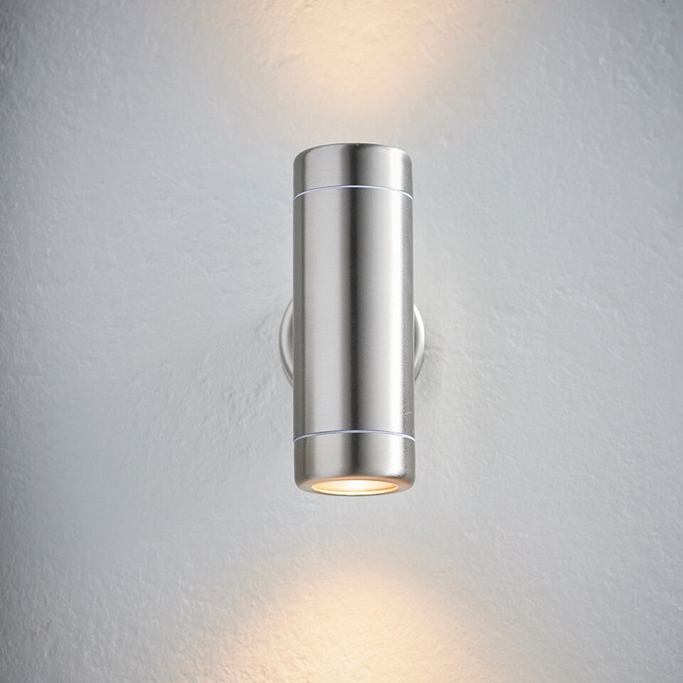 image 1 of 2 PACK Up & Down Twin Outdoor Wall Light - 2 x 7W GU10 LED - Stainless Steel