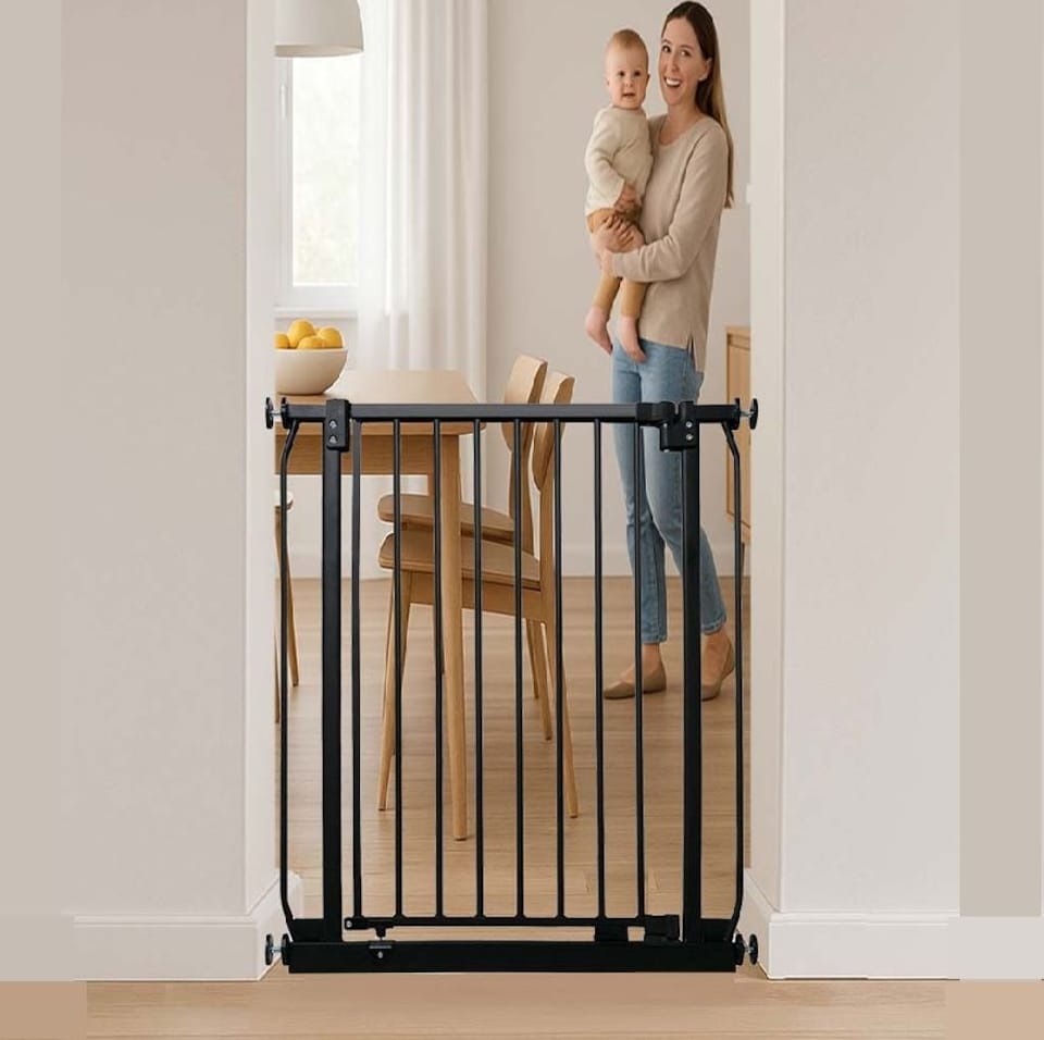 image 1 of Safetots Extra Tall Elite Safety Gate, 171cm - 180cm, Matt Black, Extra Tall 96.8cm in Height, Pressure Fit Stair Gate | Black