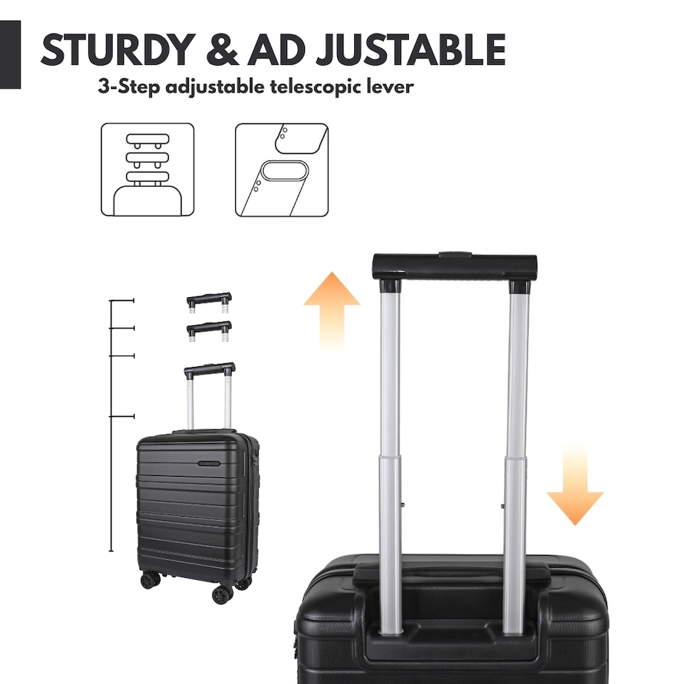 image 1 of ABS Cabin Luggage 45×36×20 Lightweight Carry-On with TSA Lock | Black | Black | Cabin Bag