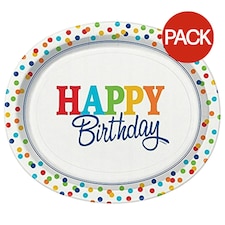 Unique Party Rainbow Paper Polka Dot Happy Birthday Party Plates (Pack of 8) - Multicoloured - One Size