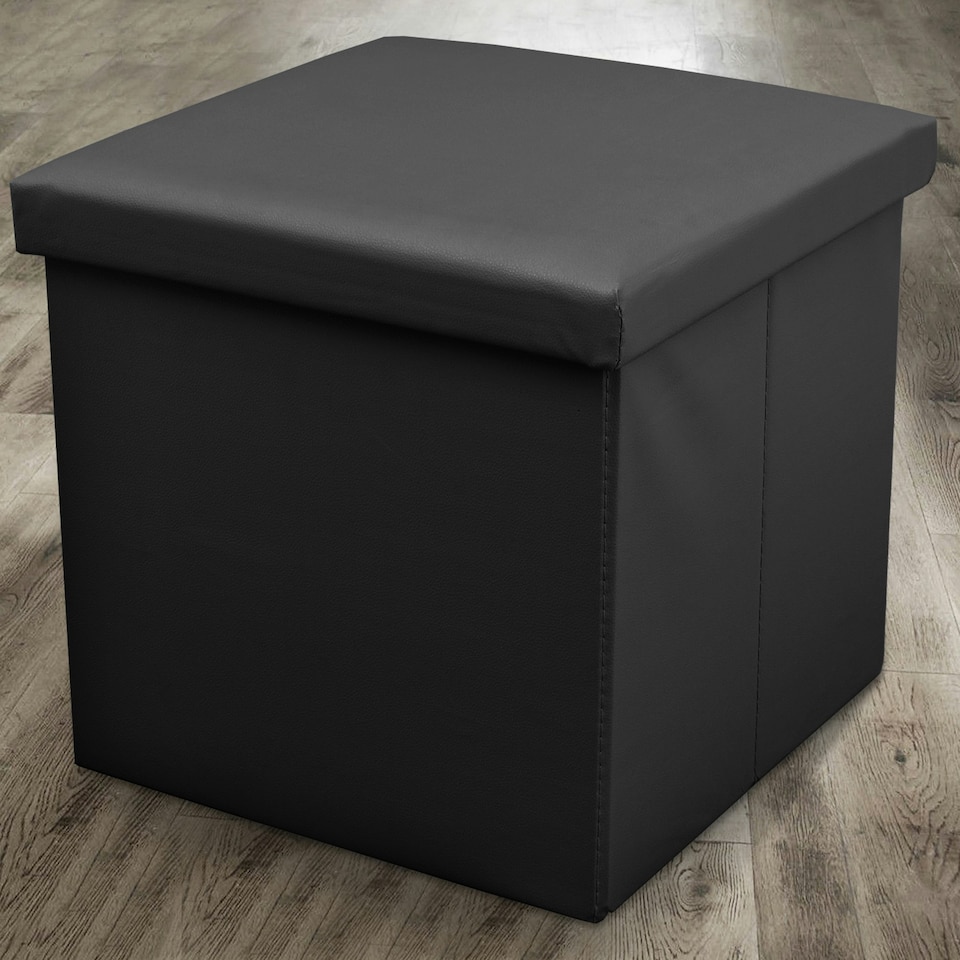 image 1 of Home Republic Faux Leather Storage Ottoman - 38cm X 38cm Foldable Black