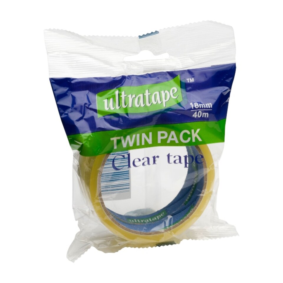 Ultratape Clear Tape 18mm x 40m 2pk - One Colour - One Size