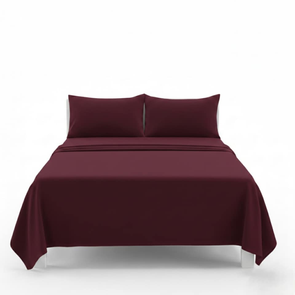 image 1 of Easy Care Flat Bed Sheet Polycotton Durable Low Maintenance Bedding | Red | Wine