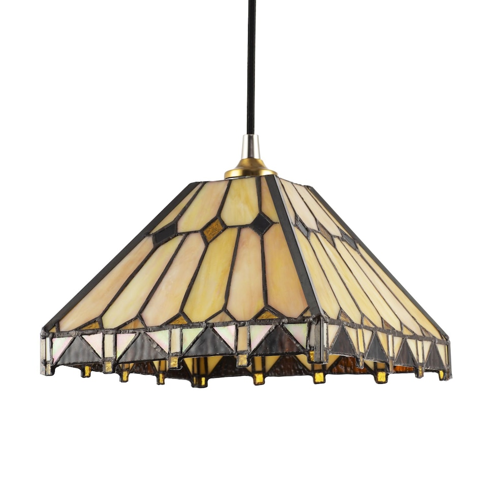 image 1 of Art Deco Style Amber Tiffany Pendant Shade with Gold Triangles and Diamonds | Orange | Amber | 1