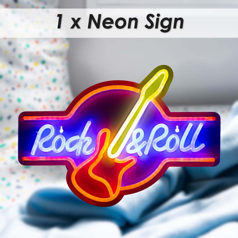 image 1 of vfm-estore Rock & Roll Neon Light USB Powered Multi-coloured 30cm x 40cm