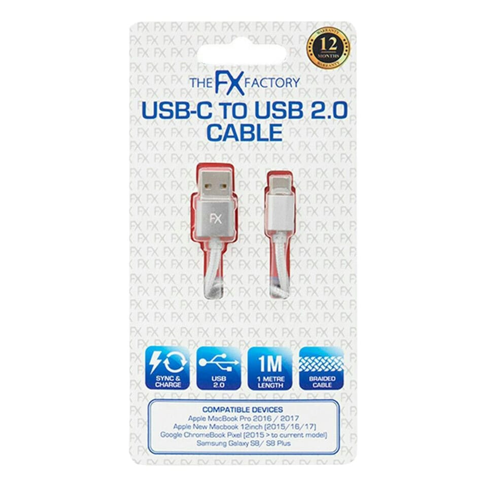 image 1 of FX Nylon Braided USB Data Cable For Type C Smartphone Devices, Silver