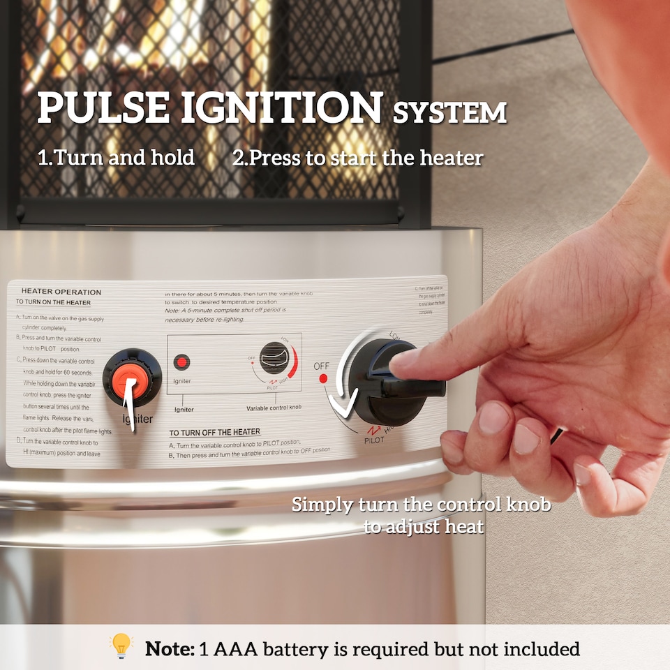 image 1 of Outsunny 11 KW Patio Heater, Propane Heater with Tip-Over Switch, Silver | Silver | Silver