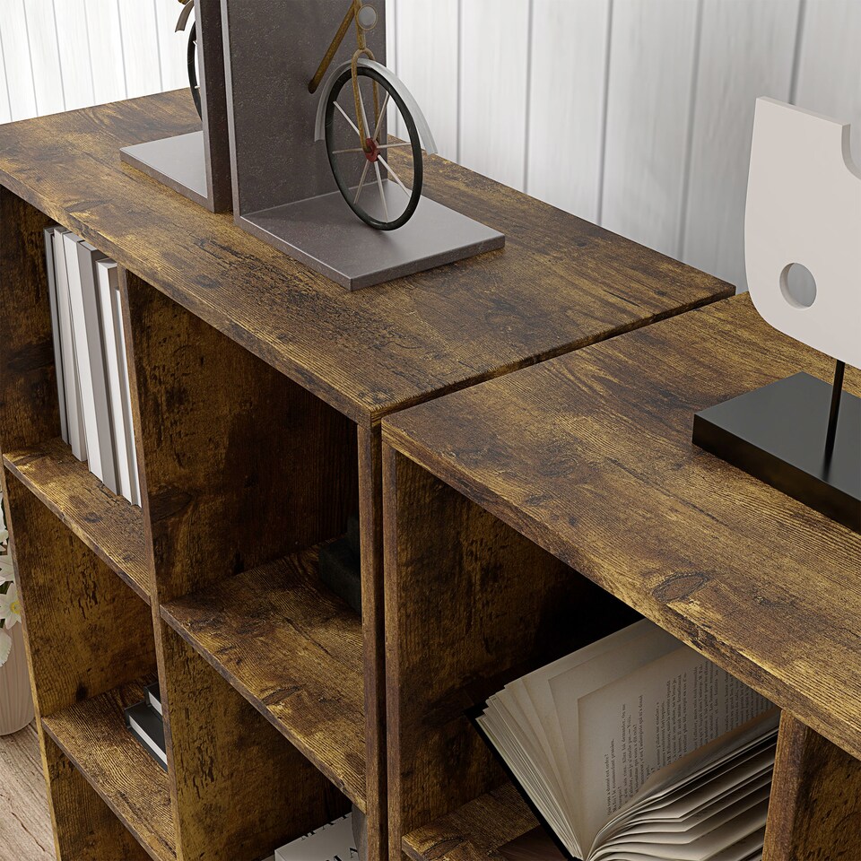 image 1 of HOMCOM 6-Cube Bookshelf, Modern Freestanding 3-Tier Bookcase, Display Shelving Unit for Living Room, Bedroom, Home Office, Study, Rustic Brown