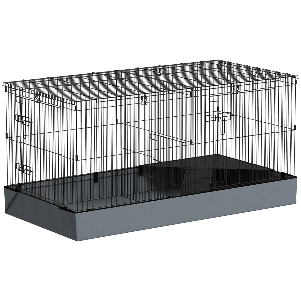 image 1 of PawHut Guinea Pig Cage, 2 in 1 Rabbit Cage Pet Playpen for Hedgehogs, Black