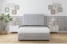 Sloomy Lisbon Silver Plush Divan Bed With Mattress 4 Drawers With 26" Strutted Headboard & 12" Matching Footboard 4' Small Double | Silver | Silver | Small Double | 1