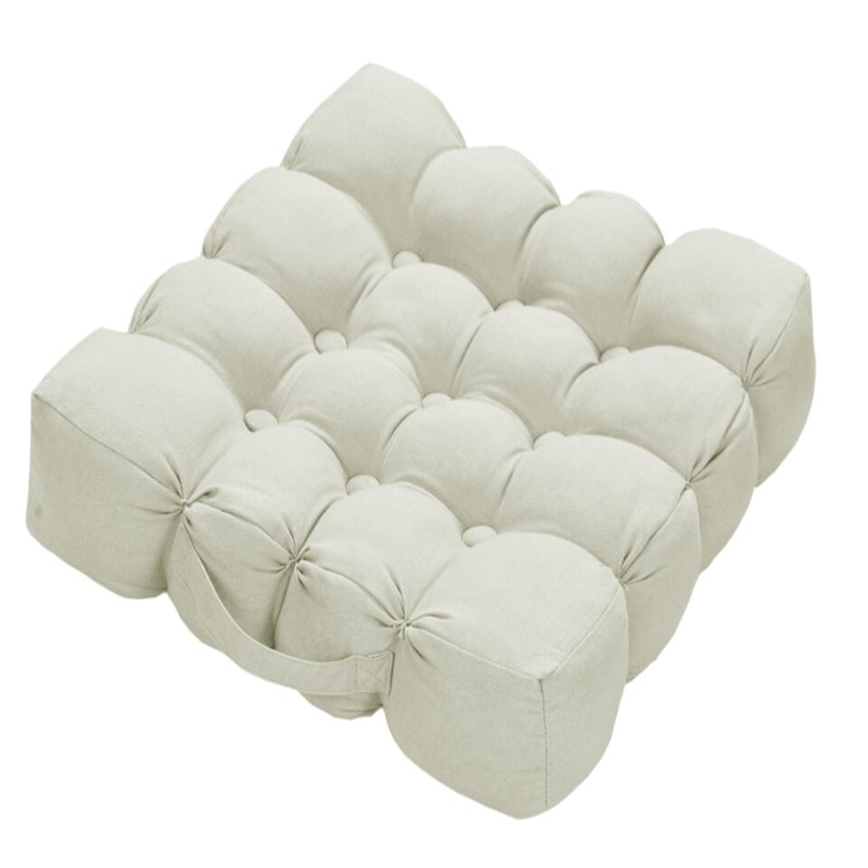 image 1 of Quilted Button Seat Pad Cushion Booster 100% Cotton Cover 45cm Square Cream