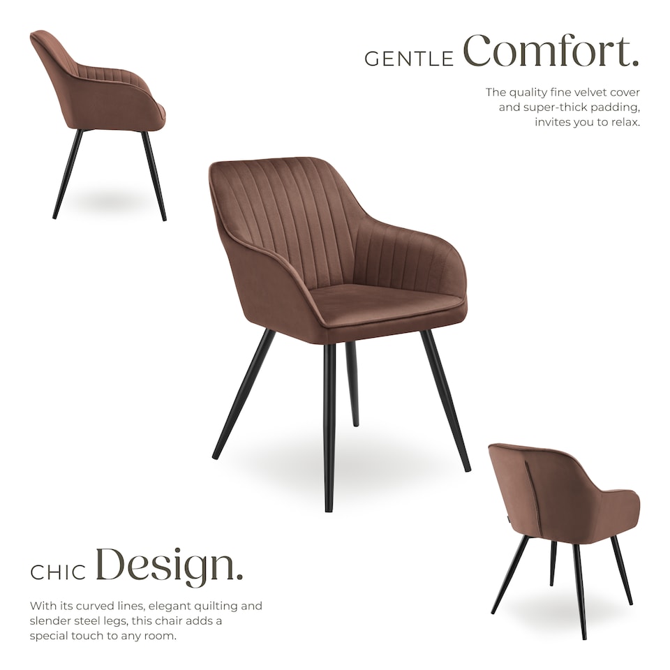 image 1 of Chair Marilyn - velvet look, quilted, continuous backrest, slim steel legs | Brown | brown/black | One Size | 1