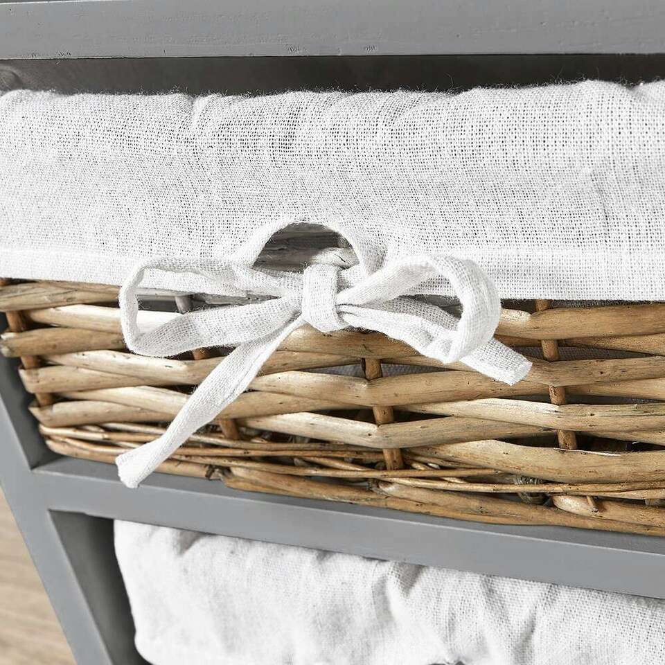 image 1 of Chest Of Drawers Hallway Storage Organiser Wooden Wicker Baskets Fully Assembled Grey | 6 Drawers