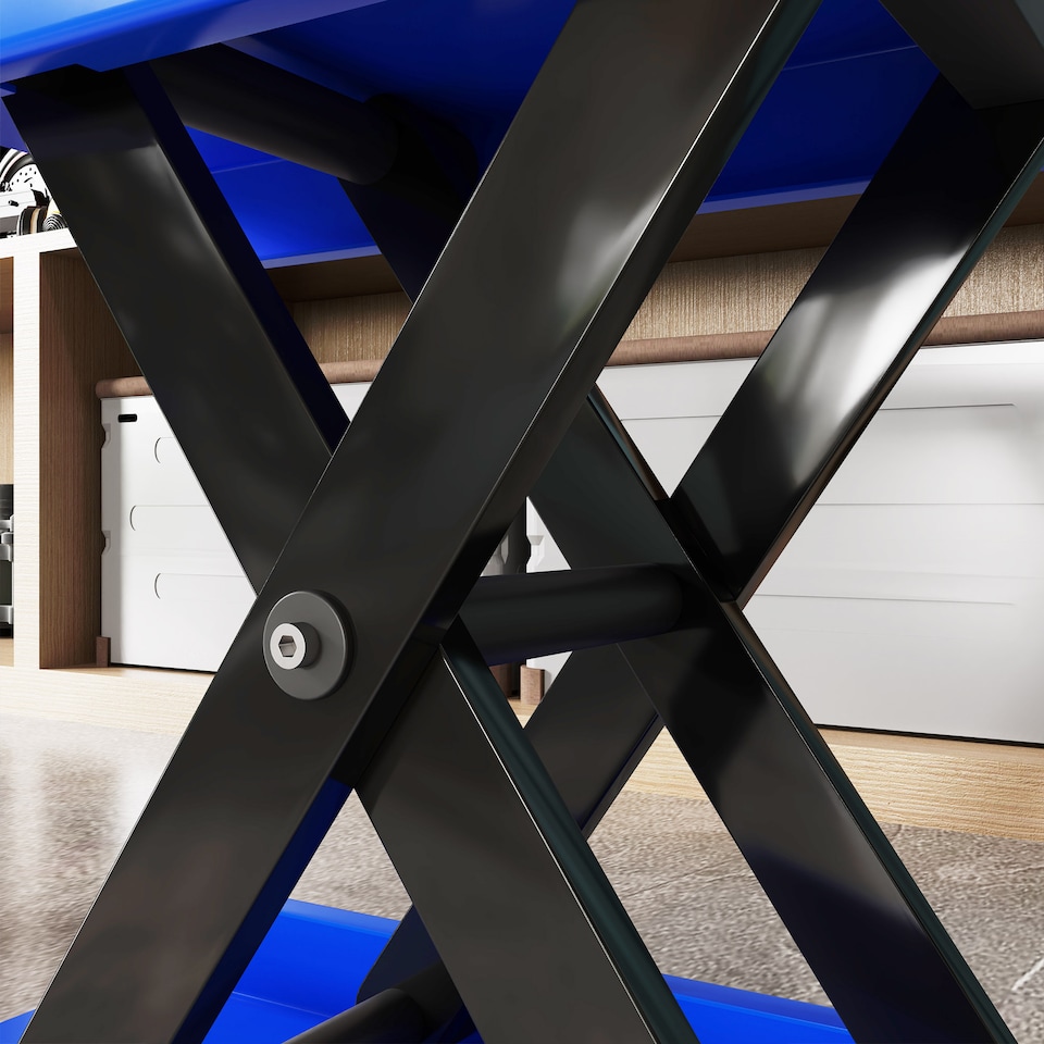 image 1 of DURHAND 500KG Motorcycle Lift Scissor Jack, Height Adjustable Motorbike Stand with Anti-Slip Wide Deck, Heavy Duty Steel Motorbike Repair Lift Hoist Stand for Home Garage, Blue