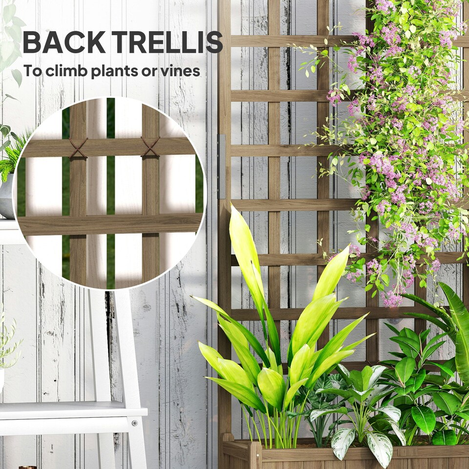 image 1 of Outsunny Wooden Trellis Planter, Raised Garden Bed with Wheels, Brown 