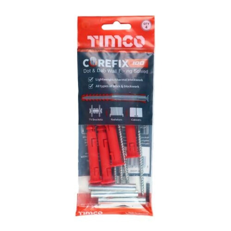 image 1 of Timco - Corefix 100 Dot & Dab Wall Fixing (Size 5.0 x 100 - 4 Pieces)