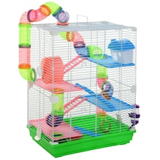 Pawhut 5 Tier Hamster Cage Carrier Habitat w/ Exercise Wheels, Green