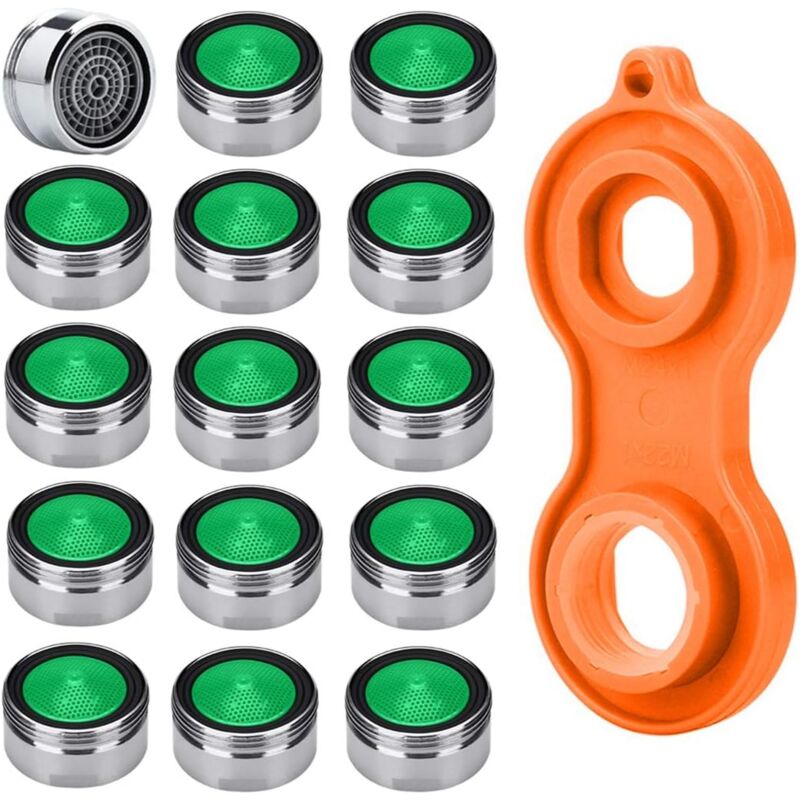 15pcs m24 water saving faucet aerator high quality chrome brass material faucet aerator nozzle and 1pc universal faucet aerator