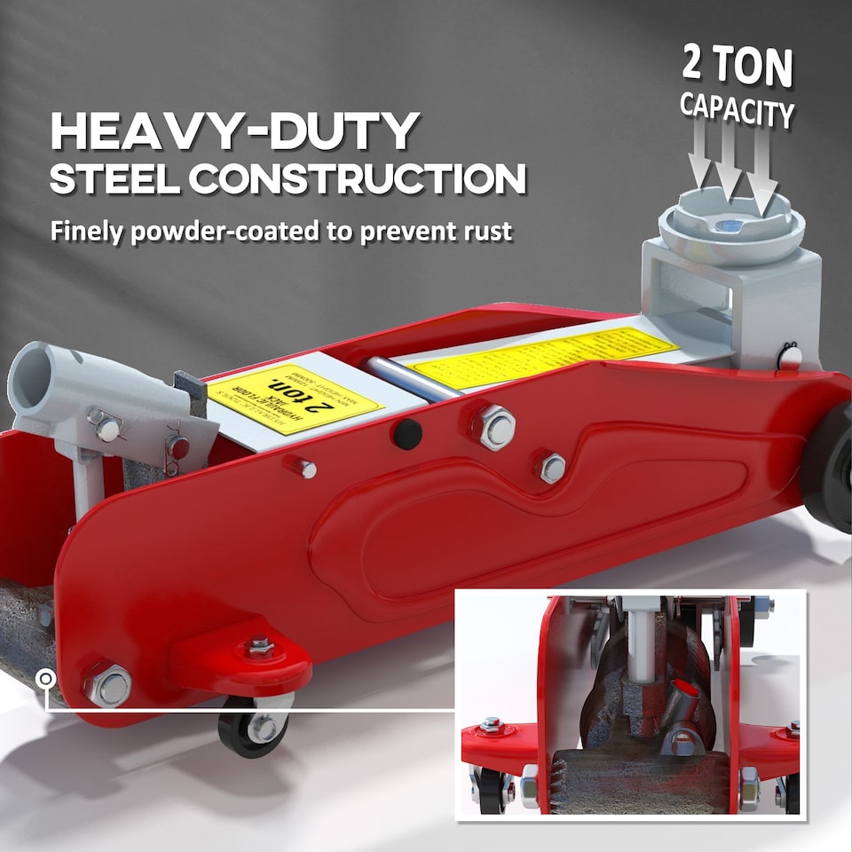 image 1 of HOMCOM Hydraulic Car Jack, Low Profile Trolley Jack, 2 Ton Heavy Duty Steel Floor Jack with Quick Lift for Car Auto Trailer Garage Tyre Repair, Red